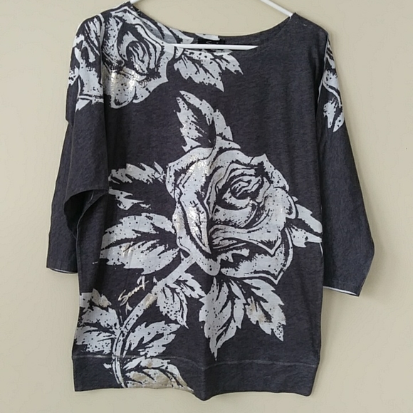 Seven 7 Heathered Glitter Open Sleeve Top S Gray - Picture 4 of 13